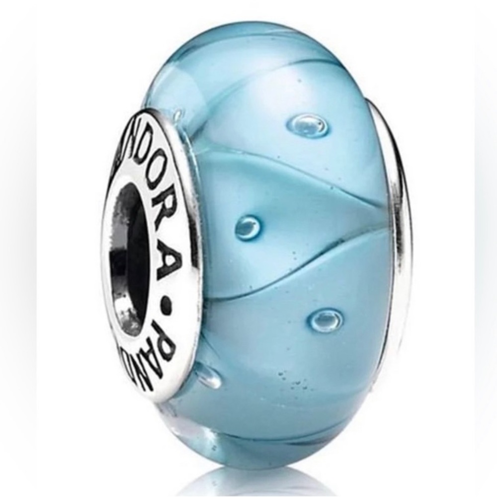PANDORA Murano Glass Bead Charm Turquoise Looking Glass
